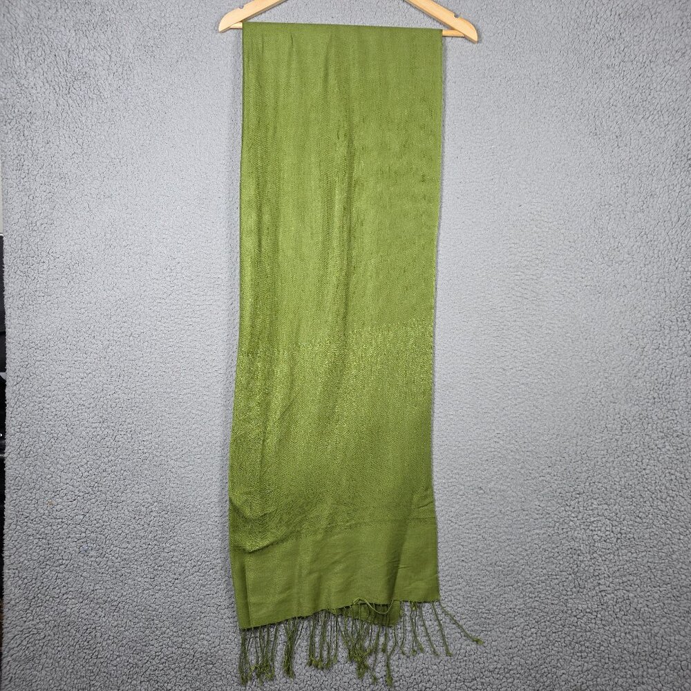 Pashmina Wrap Scark Womens OS 56x66 Green Pashmina Silk Floral Knit Lightweight